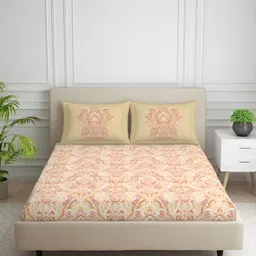 SPACES Yellow Cotton 144 TC King Bedsheet with 2 Pillow Covers-image-31
