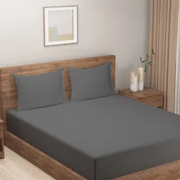 SWAYAM Essentials Grey Striped 144 TC Flat Queen Bedsheet With 2 Pillow Covers-image-10