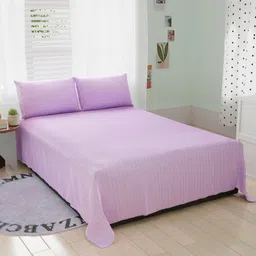 BELVOSTUM Purple Striped 220 TC Microfiber Double King Bedsheet With 2 Pillow Covers-image-48