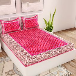 UNIQCHOICE Pink & White Geometric 120 TC Queen Bedsheet with 2 Pillow Covers-image-18