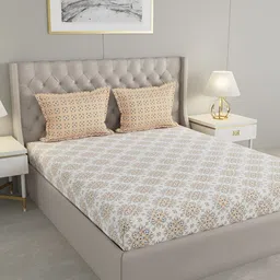Raymond Home Peach-Coloured & White Ethnic Motifs 144 TC Queen Bedsheet with 2 Pillow Covers-image-31