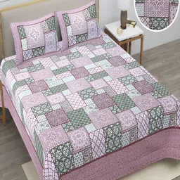 Runjhun Pink Ethnic Motifs Printed 240 TC Pure Cotton King Bedsheet with 2 Pillow Covers-picture-28