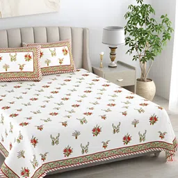 EasyGoods Red & White Floral Cotton 400 TC King Bedsheet with 2 Pillow Covers-image-41