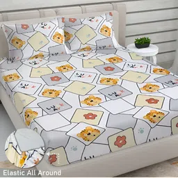 FABINALIV White & Grey Cartoon Characters 300 TC King Bedsheet with 2 Pillow Covers-image-90