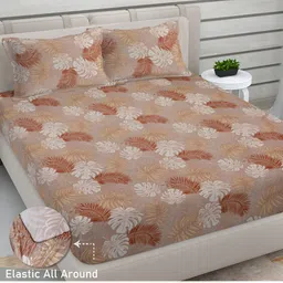 FABINALIV Brown & White Floral 300 TC King Bedsheet with 2 Pillow Covers-13