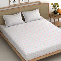 CHHAVI INDIA White & Pink Floral 210 TC King Bedsheet With 2 Pillow Covers-picture-23