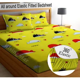 RISING STAR Yellow Cartoon Characters 350 TC King Bedsheet with 2 Pillow Covers-image-97
