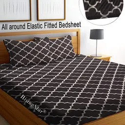 RISING STAR Brown & White Ethnic Motifs 250 TC King Fitted Bedsheet with 2 Pillow Covers-image-66