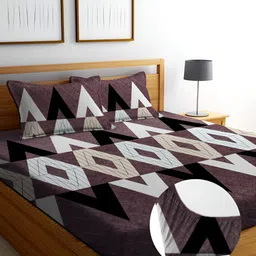 RISING STAR Brown & White Geometric 350 TC King Bedsheet with 2 Pillow Covers-image-51
