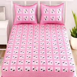Aura Pink & White Floral Cotton 120 TC Queen Bedsheet with 2 Pillow Covers-image-54