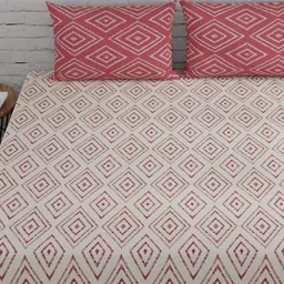 Huesland White Geometric 144 TC Cotton Fitted Double King Bedsheet & 2 Pillow Covers-image-14