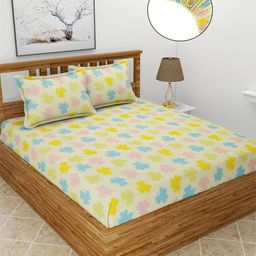 MORADO Green & Blue Floral Polycotton 210 TC Queen Bedsheet With 2 Pillow Covers-image-66