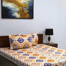 Steve & Anderson Plush White And Brown Printed 140 TC Queen Bedsheet Set 2.25 m X 2.5 m-8