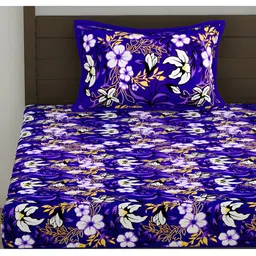 Aura Blue & White Ethnic Motifs 104 TC Cotton Single Bedsheet with 1 Pillow Cover-image-47