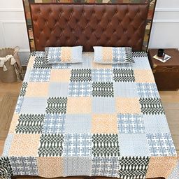Art Avenue Yellow & Blue Geometric 120 TC King Bedsheet with 2 Pillow Covers-image-80