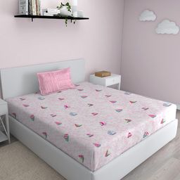GM Pink & Blue Printed 180 TC Single Bedsheet with 1 Pillow Covers-picture-33