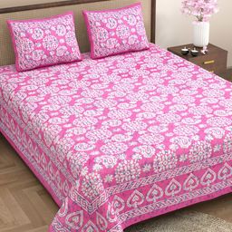 Aura Pink & White Geometric Cotton 144 TC Queen Bedsheet with 2 Pillow Covers-picture-45