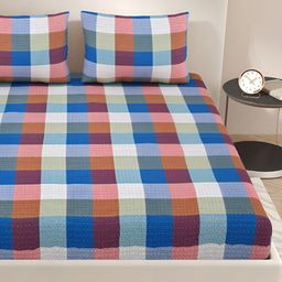 Aura Purple & Blue Geometric 144 TC Cotton Queen Bedsheet with 2 Pillow Covers-image-87