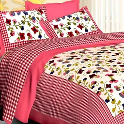 POORAK Red & Cream-Coloured Floral 104 TC Cotton Queen Bedsheet Set-27