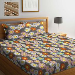Arrabi Multicoloured Floral 300 TC 2 King Bedsheet with 4 Pillow Covers-88