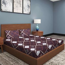 ROMEE Brown & White Geometric 186 TC King Bedsheet with 2 Pillow Covers-15