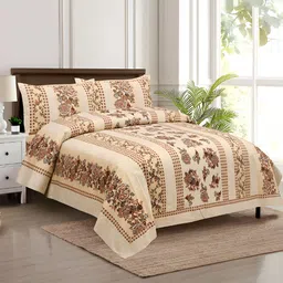 Kuber Industries Cream & Brown Cotton Graphic 160 TC King Bedsheet with 2 Pillow Covers-image-22