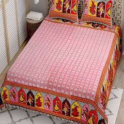 Aura Red & Pink Ethnic Motifs 180 TC Cotton King Bedsheet With 2 Pillow Covers-5
