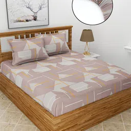 MORADO Brown & Grey Abstract 210 TC Fitted Queen Bedsheet With 2 Pillow Covers-image-14