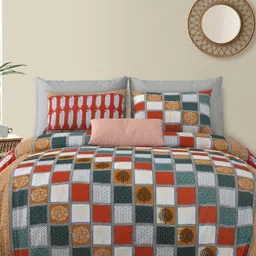 LIVING ROOTS Red & Blue Geometric 210 TC King Bedsheet with 2 Pillow Covers-image-62