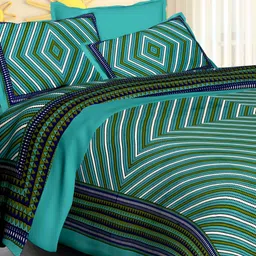 POORAK Green & White Striped 104 TC Cotton Queen Bedsheet Set-image-7