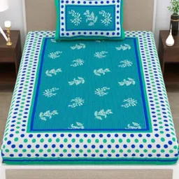 UNIQCHOICE Turquoise Blue Floral 120 TC Pure Cotton Bedsheet Single Set 2.25 m x 1.50 m-picture-2