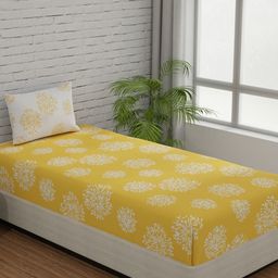 Huesland Comfort Yellow & White Printed 144 TC Cotton Single Bedsheet & 1 Pillow Cover-image-58