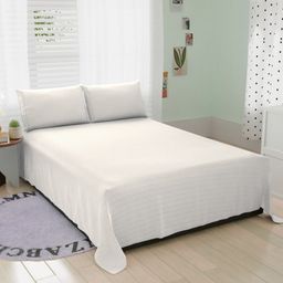 BELVOSTUM White Striped Cotton 220 TC King Bedsheet with 2 Pillow Covers-image-65
