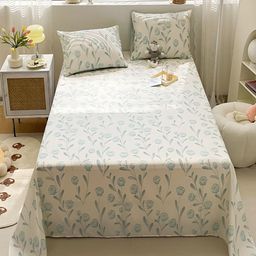 JC HOME Cream & Blue Floral Cotton 200 TC King Bedsheet With 2 Pillow Covers-image-23