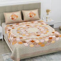 POORAK Brown & Orange Ethnic Motifs Cotton 104 TC Queen Bedsheet With 2 Pillow Covers-image-22