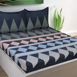 RISING STAR Grey Geometric Cotton King Bedsheet with 2 Pillow Covers-image-10