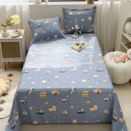 JC HOME Blue & Yellow Geometric 200 TC Cotton Single Bedsheet with 1 Pillow Covers-image-81