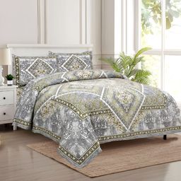 Kuber Industries Grey & Blue Floral 160 TC Cotton King Bedsheet with 2 Pillow Covers-28
