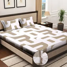 KLOTTHE Brown Abstract Printed 300TC Super King Fitted Bedsheet With 2 Pillow Covers-picture-25