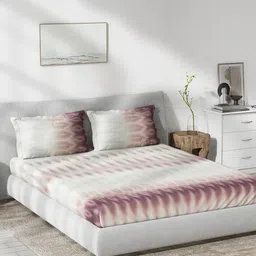 DDecor Red & Cream Printed Cotton 144 TC Fitted King Bedsheet with 2 Pillow Covers-15