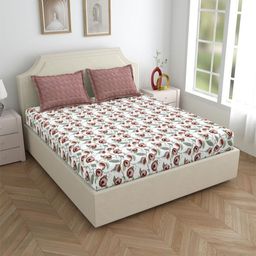 Salona Bichona Grey & White Printed 144 TC Pure Cotton King Bedsheet With 2 Pillow Covers-image-74