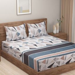 SWAYAM Prakriti Grey & White Geometric 144 TC Flat Queen Bedsheet with 2 Pillow Covers-image-87