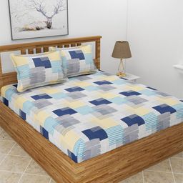 MORADO Blue & White Printed 210 TC King Bedsheet with 2 Pillow Covers-image-36