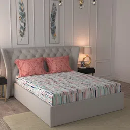 URBAN SPACE Divine Pink & Turquoise Blue Pure Cotton Queen Bedsheet With 2 Pillow Covers-image-47