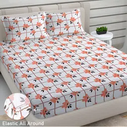 FABINALIV Orange & White Floral 300 TC King Bedsheet with 2 Pillow Covers-image-15