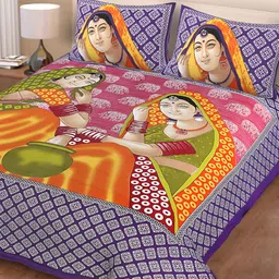 POORAK Purple & Pink Ethnic Motifs 104 TC Cotton Queen Bedsheet Set-image-31