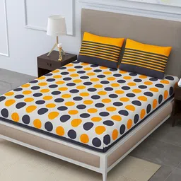 POORAK Yellow & Black Geometric 104 TC Cotton Queen Bedsheet Set-image-25