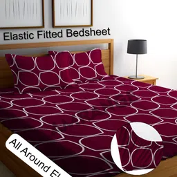 AMRANGE Purple & White Geometric Printed Fitted 180 TC King Bedsheet Set-image-2