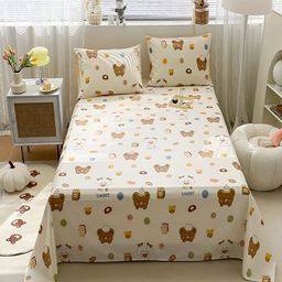 JC HOME Off White & Brown Graphic 200 TC Cotton Single Bedsheet with 1 Pillow Covers-image-53