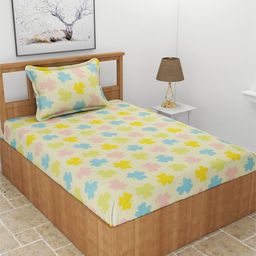MORADO Green & Pink Printed 210 TC Single Bedsheet with 1 Pillow Covers-12